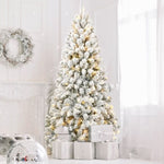 ZUN 6FT Pre-lit Flocked Christmas Tree with 760 Memory Wire Tips – Effortlessly Fluffed, Perfectly W1773P199066