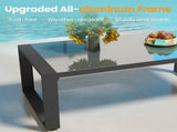 Coffee Table - Powder-Coated Aluminum and Glass Lightweight Table- Versatile Use- Rectangular - Gray B082P232965
