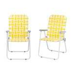 ZUN 2pcs Steel Tube PP Webbing Bearing 120kg Folding Beach Chair Yellow & White Strip 25170682