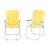 2pcs Steel Tube PP Webbing Bearing 120kg Folding Beach Chair Yellow & White Strip 37452050