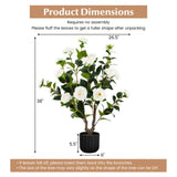 2 PCS 38 Inch Artificial Camellia Tree Faux Flower Plant in Cement White 79691312
