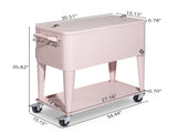 80QT Pink Patio Rolling Cooler Cart, Outdoor Insulated Ice Chest with Lockable 85524372