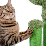 ZUN Cat Scratching Post Cactus Cat Scratcher Featuring with 3 Scratching Poles and Interactive Dangling 56580340