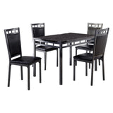 Black Finish 5pc Dinette Set Faux Marble Top Table and 4x Side Chairs Faux Leather Upholstered Metal B01177677