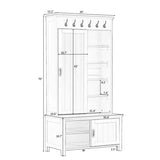 ZUN Multifunctional Hall Tree with Sliding Doors, Wooden Hallway Shoe Cabinet with Storage Bench and 46580291