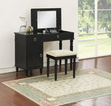 Bedroom Vanity Set w Stool Open Up Mirror Storage Space Drawers Rubber wood Ring Pull Handles Black B011113339