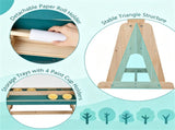 Kids Double-Sided Art Easel with Sun Canopy, Solid Fir Wood Drawing Board with Paper Roll & Paint 13005106