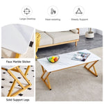 ZUN A modern minimalist style white marble patterned coffee table with golden metal legs. Computer desk. W1151P154282