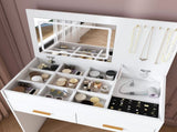 Flip Top Vanity Desk with LED Lighted Mirror & Built-in Outlet - Makeup Vanity Table with 2 Drawers, 05057211