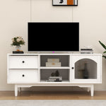 ZUN Living Room White TV Stand with Drawers and Open Shelves, A Cabinet with Glass Doors for Storage W28265031