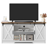 Modern Farmhouse Wood TV Stand for TVs up to 58 inches, with Sliding Barn Doors, 3 Adjustable T3685P342917