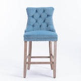 Contemporary Velvet Upholstered Barstools with Button Tufted Decoration and Wooden Legs, and Chrome W1143P177582