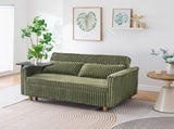 The pull-out push-in green corduroy sofa with dual functions, equipped with a movable tabletop W3371P302294