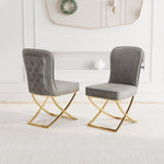 ZUN Dining Set of 2, grey velvet Backrest and golden Metal legs.For Modern Kitchen Dining Room W1727P195279