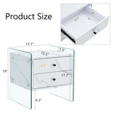 Double-drawer bedside table. The board surface is MDF with white grain sticker, and both sides are W1512P348784