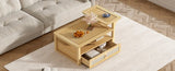 U-Can Modern Coffee Table, Coffee Table with 1 Storage Shelf, 2 Tabletops and 1 Rattan Drawer For N724P232190N