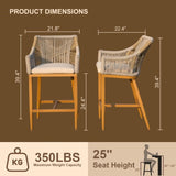 ZUN Bar Stools Set of 2, Outdoor Counter Height Bar Chairs with Arm and Backrest, Aluminum Tall Bar W1859P197308