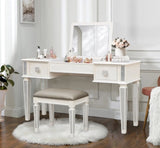 Mirrored Vanities Desk with Drawers, Bedroom Makeup Vanity Table Set with Mirror and Stool, Flip Up W2170P209976