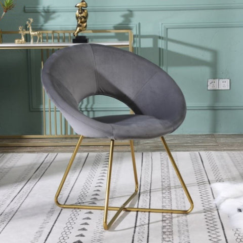 ZUN Slatina Gray Silky Velvet Upholstered Accent Chair with Gold Tone Finished Base T2574P164521