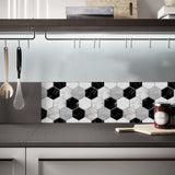 48 Pcs Black And White Marble Wall Stickers Mosaic Hexagon Peel And Stick Backsplash PVC Glossy Self 76827361