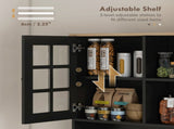 72" Black Kitchen Pantry Storage Cabinet with Hutch, Large Countertop & Adjustable Glass Door 08158916