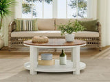 31.5" Round Coffee Table with Storage Shelf, 2-Tier Farmhouse Coffee Table with Rustic Wood Grain W1820P537105