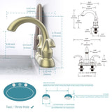 Bathroom Faucet 2-Handle Brushed Gold with Aerator, Swan Style 4-inch Centerset Vanity Sink with T3177P277484