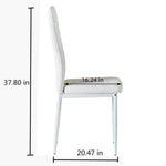 ZUN White modern minimalist dining chair fireproof leather sprayed metal pipe diamond grid pattern W2181P167933