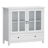 Buffet storage cabinet with double glass doors and unique bell handle W28227723