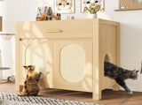 Cat Litter Box Enclosure, Hidden Cat Litter Box Furniture with Scratching Board Doors and Storage 01636746