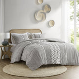 Cotton Printed Comforter Set with Chenille Gray Full/Queen B035128798