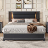 Queen Size PU Upholstered Bed, Headboard with LED Light Strips and Sparkling Shiny Decoration, No WF531199AAB