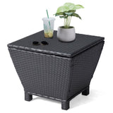 Outdoor PE Wicker Side Table with Storage, Small Patio Storage Bin Container for Hose Cushion Towel, 92404890