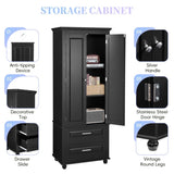 ZUN Tall Storage Cabinet with Two Drawers for Bathroom/Office, Black WF299284AAB