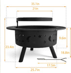 ZUN 35 Inch Outdoor Wood Pits, Metal Round Bonfire Firepit with Grill Grate for Backyard, 38262507