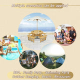 Outdoor 8 Person Picnic Table, 8 person Round Picnic Table with 4 Built-in Benches, Umbrella Hole, W2275P149764