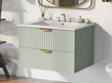 Modern 24-Inch Wall-Mounted Bathroom vanity with 2 Drawers, Green - Ideal for Small Bathrooms 35458387