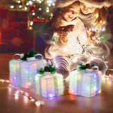 Lighted Gift Boxes Set of 3, Pre-lit Nestable Glitter Present Boxes Ornament with 48 LED Multi-color 91981668