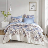 Floral Comforter Set with Bed Sheets Blue Queen B035P266685