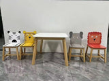5 Piece Kiddy Table and Chair Set , Kids Wood Table with 4 Chairs Set Cartoon Animals 14281906