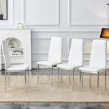 ZUN Grid armless high backrest dining chair, 4-piece set of silver metal legs white chair, office chair. W1151107273