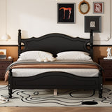 Queen Size Wood Platform Bed Frame,Retro Style Platform Bed with Wooden Slat Support,Black WF310132AAB