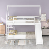 Twin Size Bunk House Bed with Slide and Ladder,White WF285894AAK