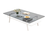 Rectangle Coffee Table, Tempered Glass Tabletop with White Metal Legs, Modern Table for Living Room W241126035