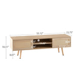 ZUN 55.12" Rattan TV cabinet, double sliding doors for storage, adjustable shelf, solid wood legs, TV 41461637