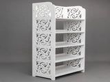 5 Tiers White Shoe Rack, Wood-plastic Board Carved Hollow Shoe Storage Rack, Waterproof Damp Proof 20738386