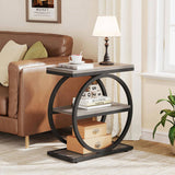 Industrial Narrow End Table with 3 Shelves - 23.6" Space-Saving Side Table, Grey Wood & Black Metal B082P356340