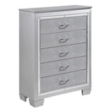 Glamourous Silver Finish 1pc Chest of 5x Dovetail Drawers Faux Alligator Embossed Fronts Bedroom B01156436