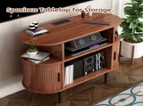 Large Round Record Player Stand with Charging Station & USB Ports, Record Storage Cabinet, Mid W2641P442531