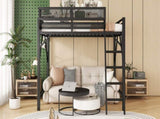 Queen Size Loft Bed with Ladder, Metal Queen Loft Bed with Storage Shelves, High Loft Bed for Kids W2580P379983